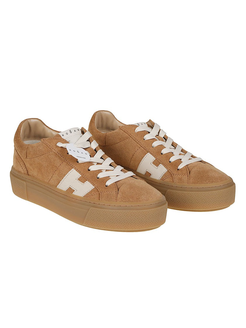Hogan Tan H705 Minimalistic Calf Leather Sneakers
