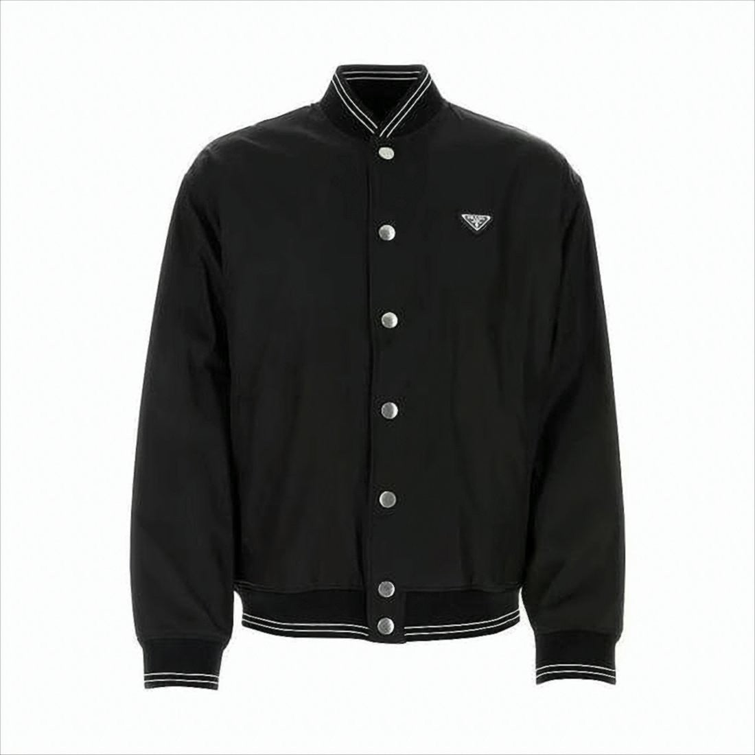 Prada Classic Black Bomber Jacket With Ribbed Cuffs