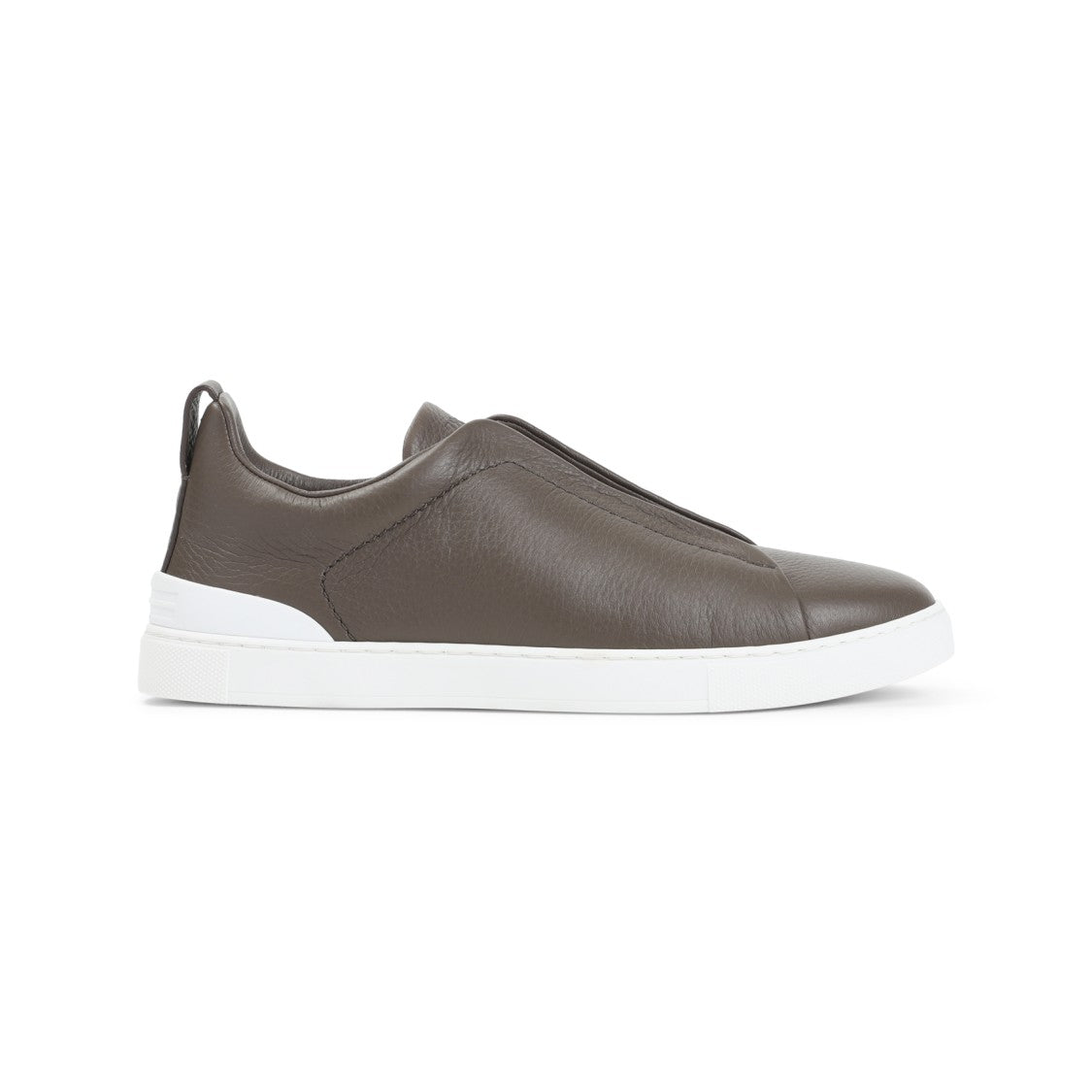 Zegna Triple Stitch Brown Deer Leather Sneakers
