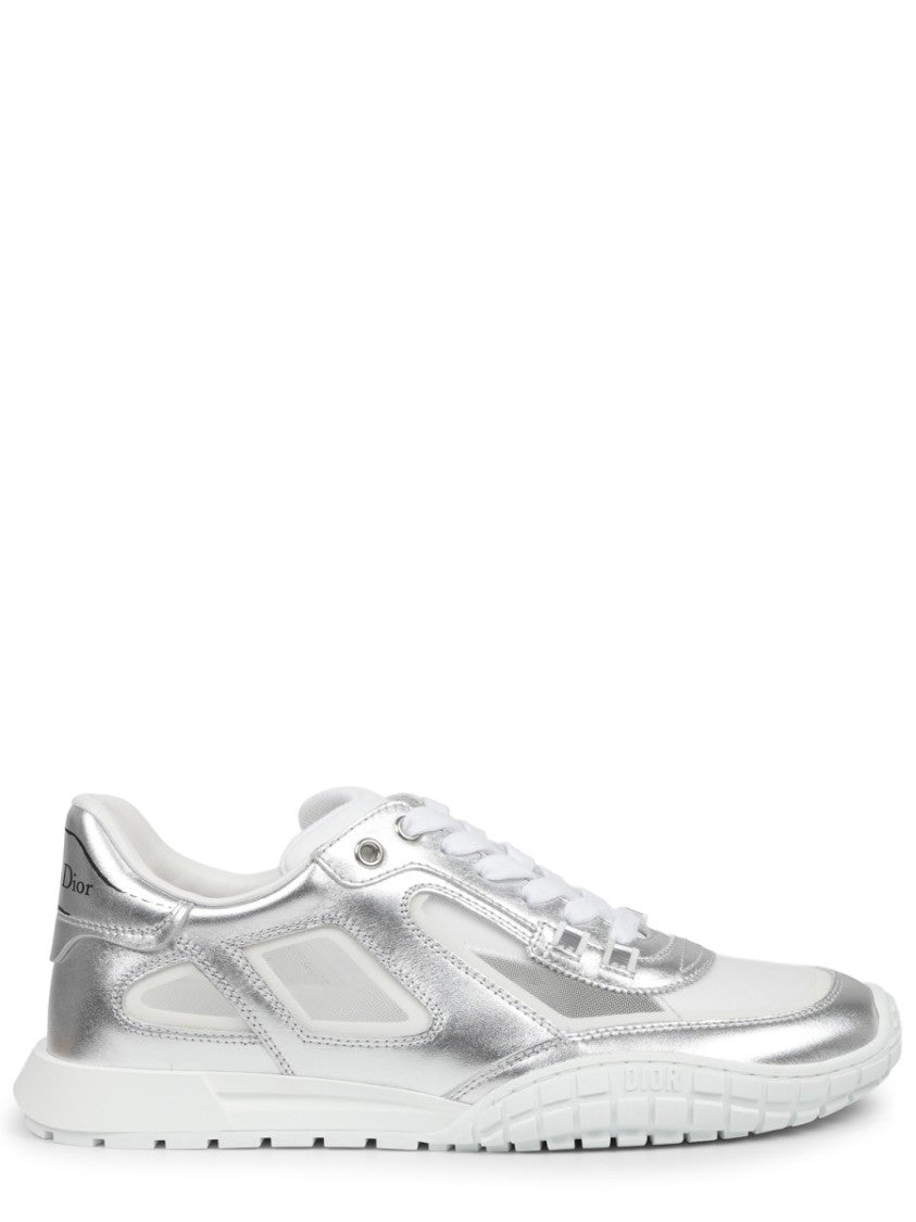 Dior Metallic Silver Leather Lace-Up Sneakers