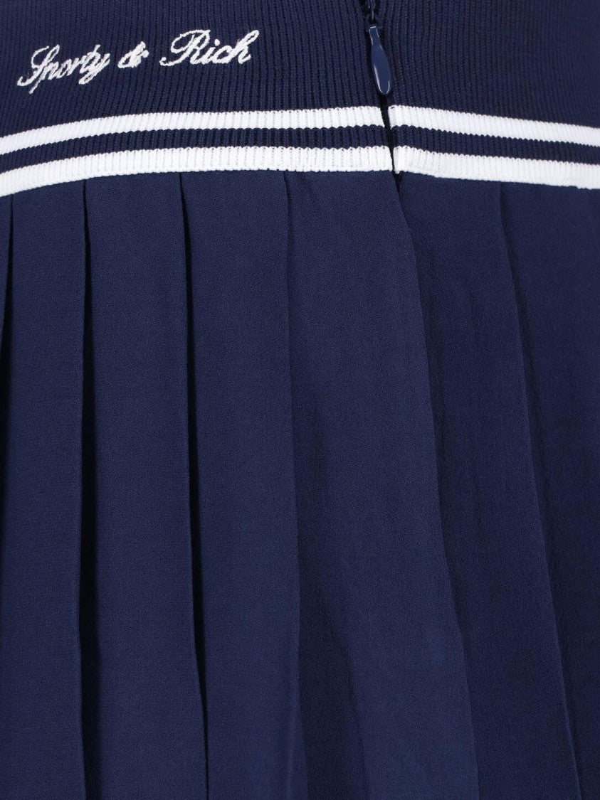 Sporty And Rich Pleated Skirt With Structured Waistband And Embroidered Details