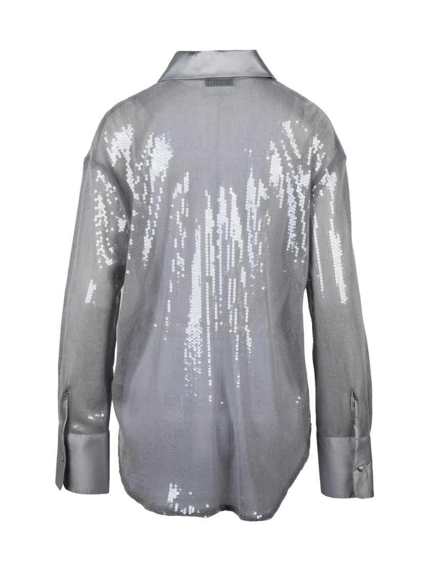 Weili Zheng Pearl Grey All-Over Sequin Polyester Shirt
