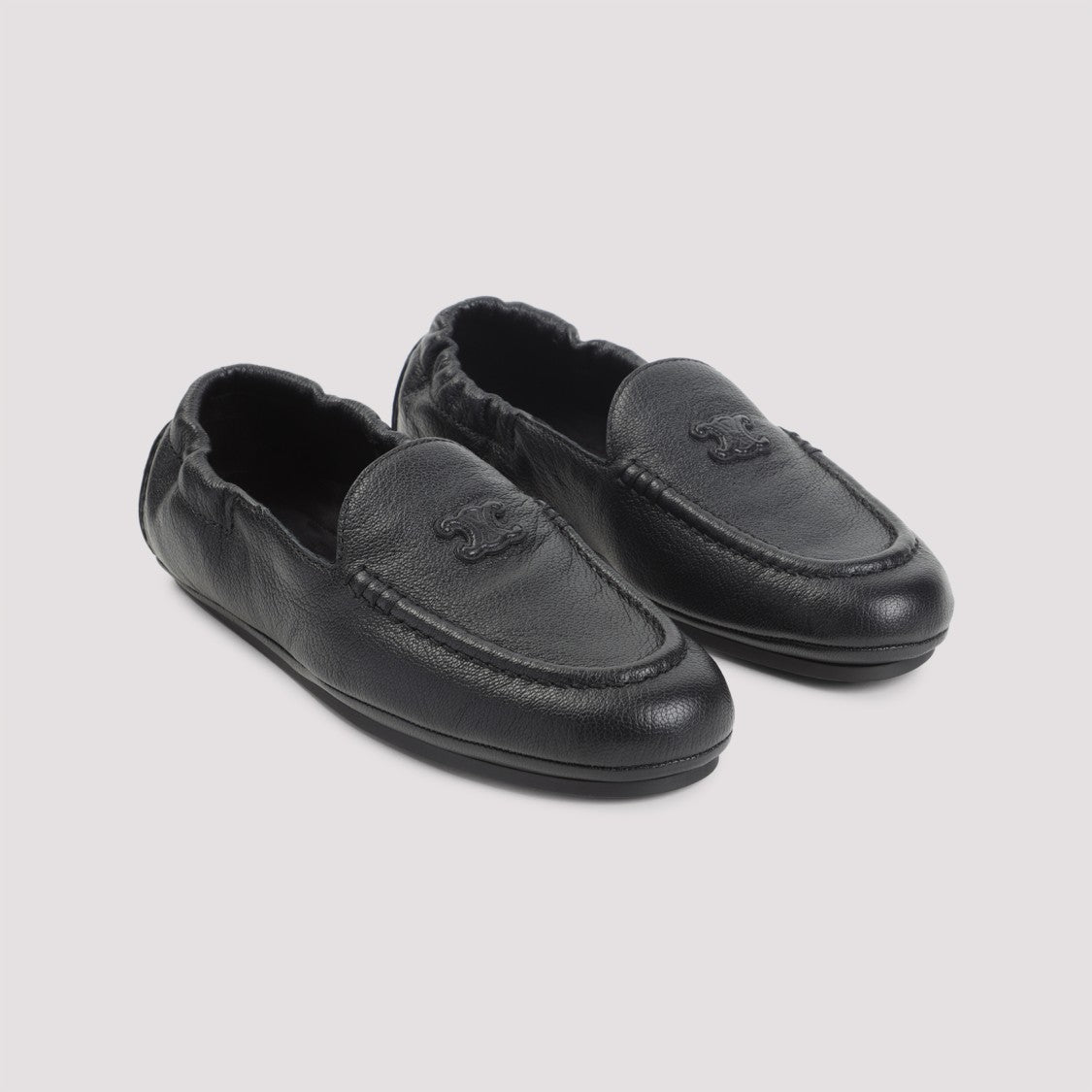 Celine Textured Leather Black Loafers With Embossed Logo