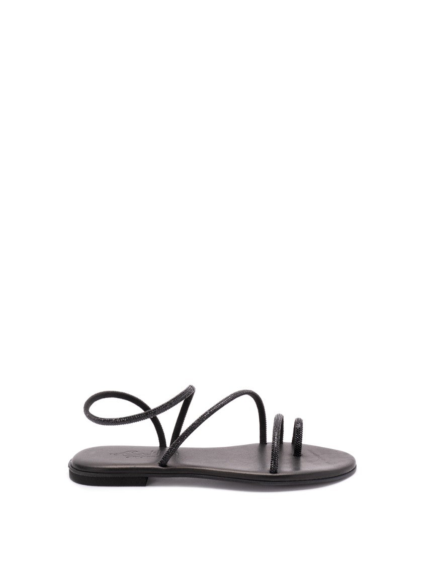 Kima Black Sandals With Crisscrossing Polyester Straps