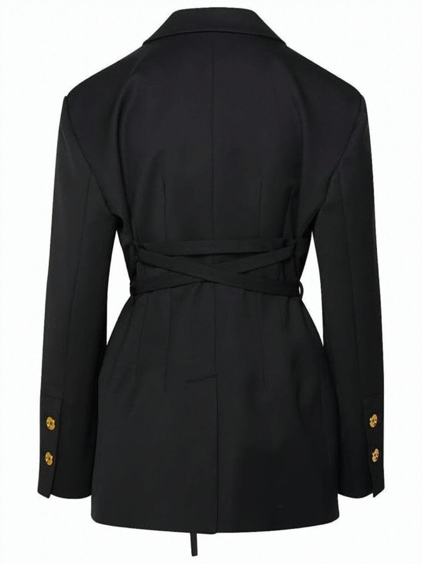 Patou Structured Wool Blend Belted Jacket With Gold-Tone Accents
