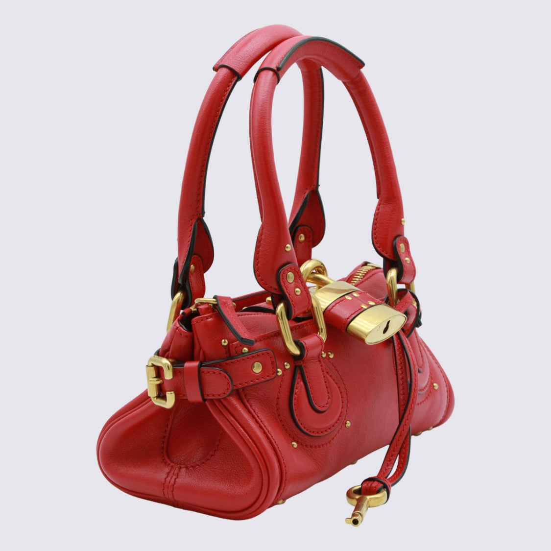Chloé Structured Handbag In Bold Red Leather With Gold-Tone Accents
