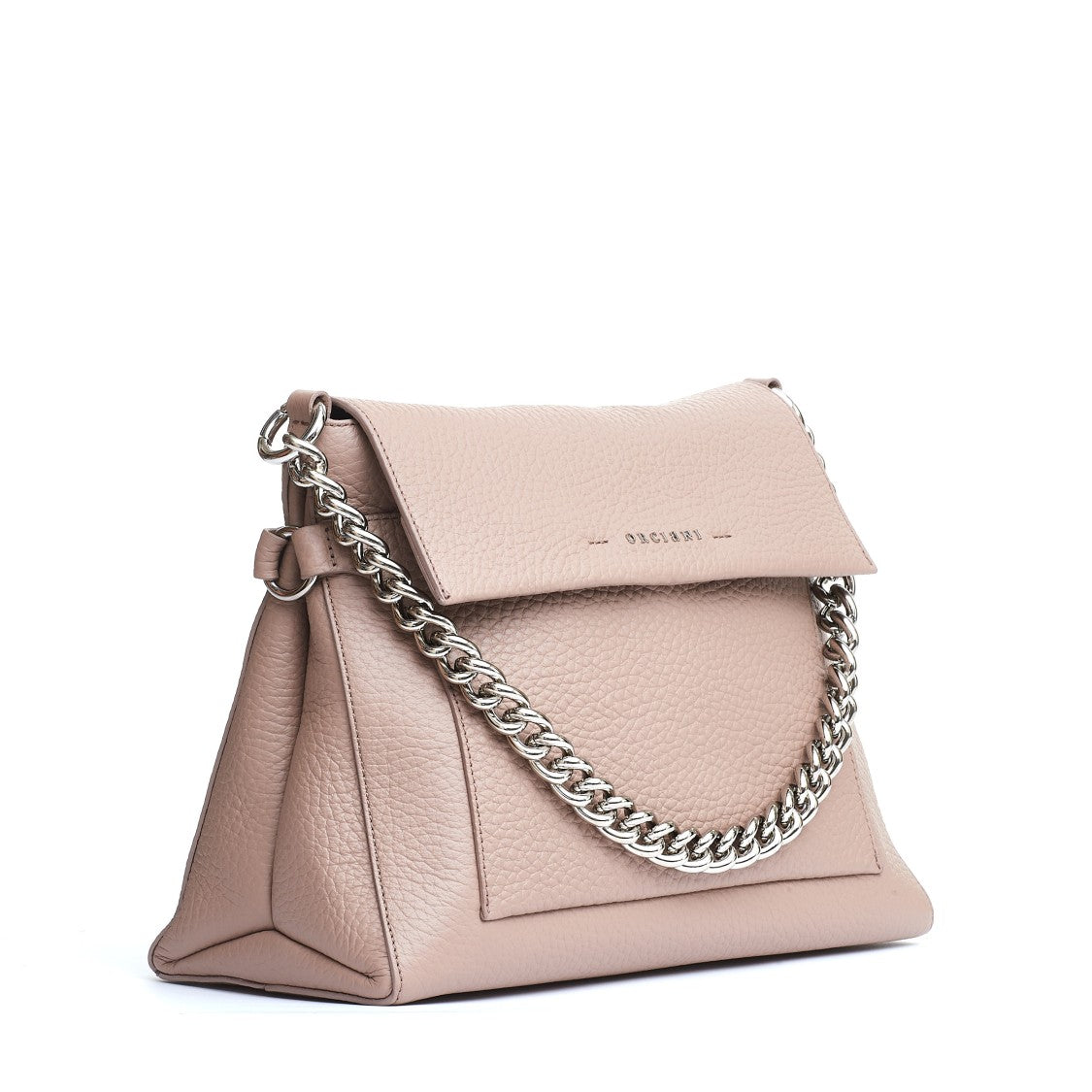 Orciani Leather Blush Handbag With Silver Chain Handle