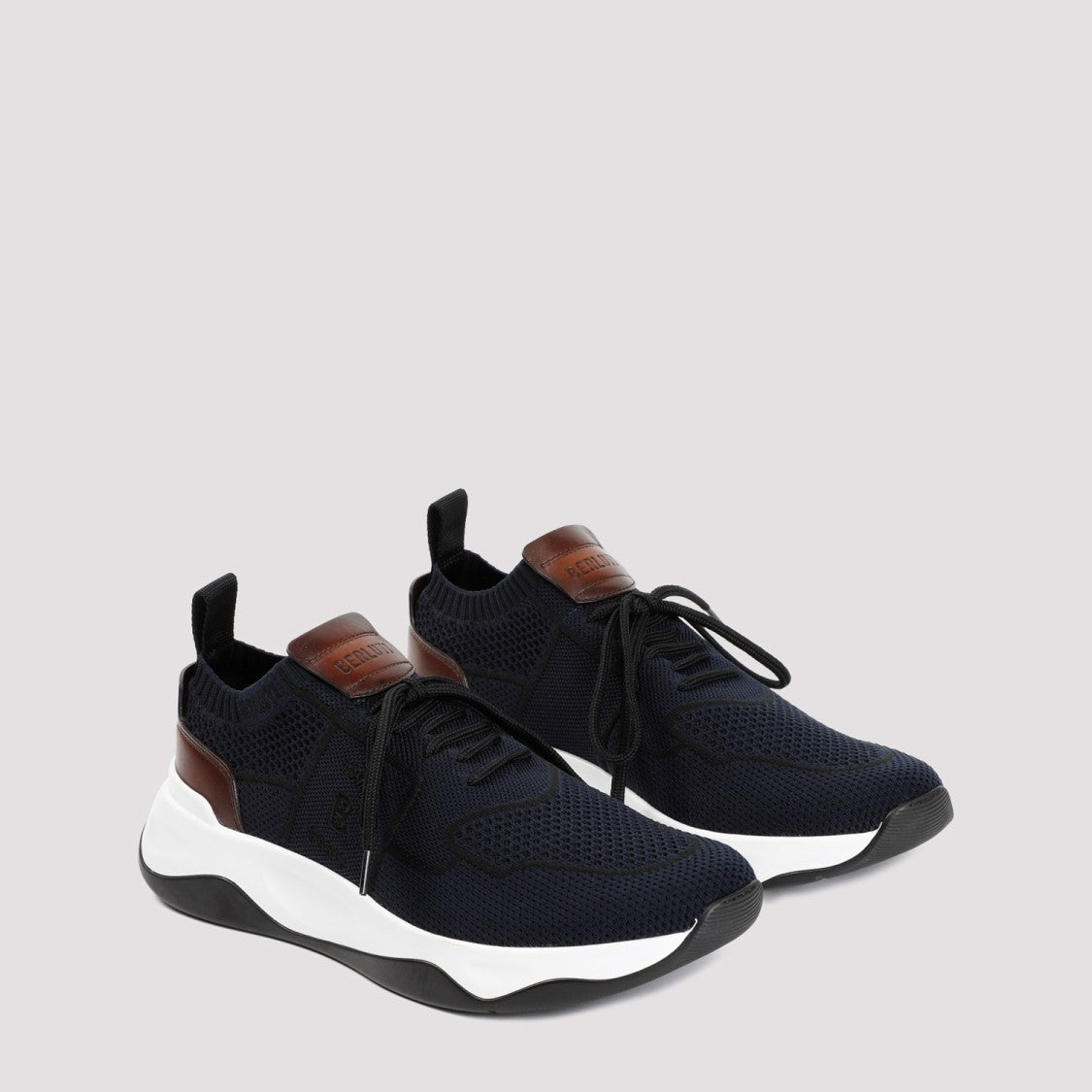 Berluti Breathable Navy Sneakers With Calf Leather Accents
