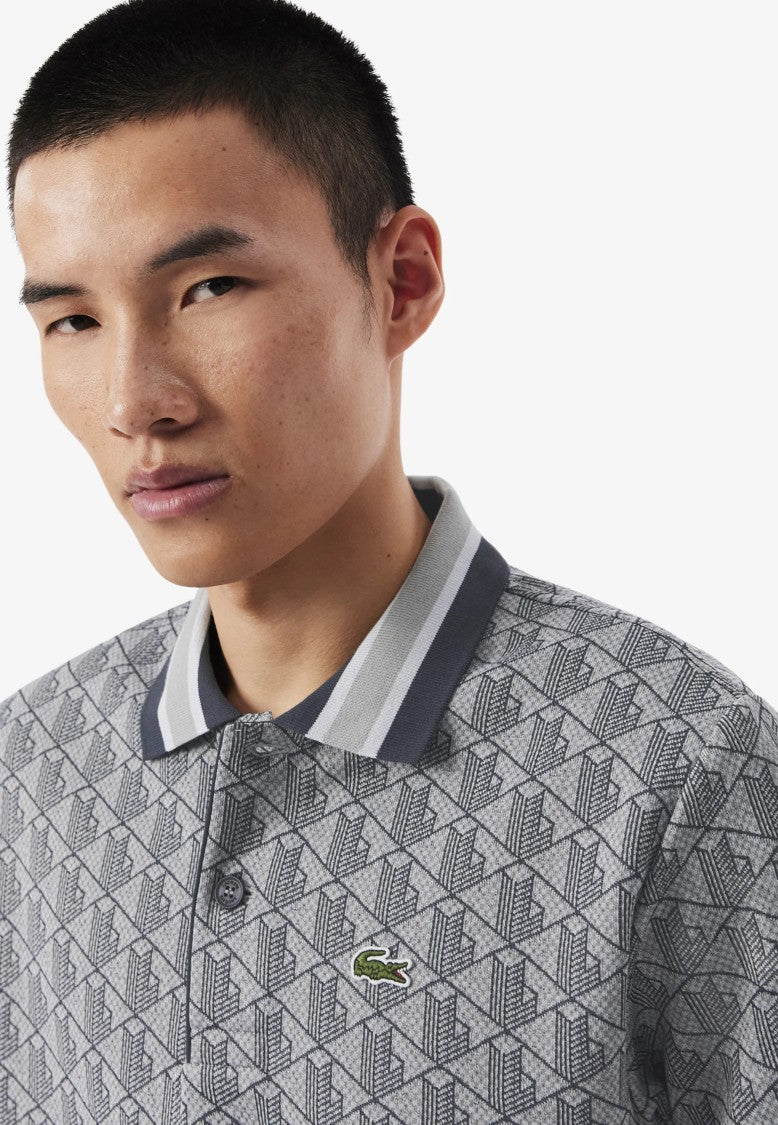 Lacoste Gray Monogram Jacquard Polo Shirt