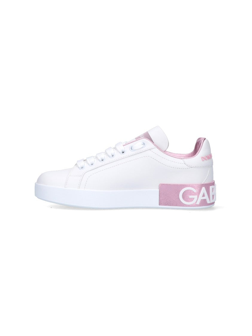 Dolce & Gabbana Smooth White Calf Leather Sneakers With Contrasting Logo Details