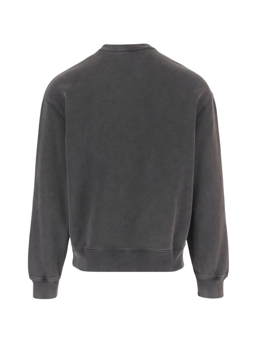Maison Kitsuné Washed Charcoal Grey Sweatshirt With Embroidered Fox Head Logo