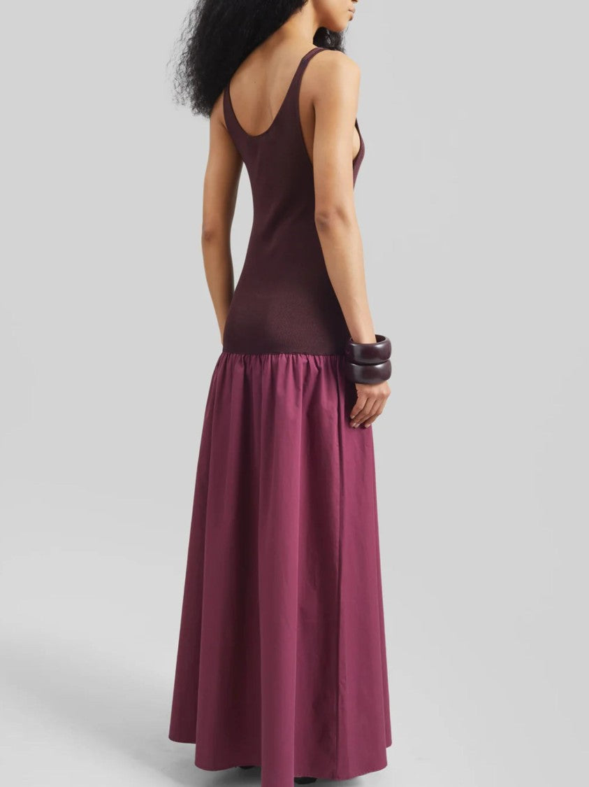 The Frankie Shop Burgundy Viscose-Blend Low Waisted Midi Dress