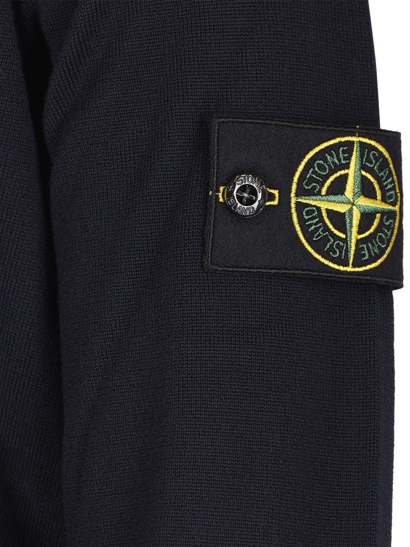 Stone Island Navy Blue Textured Knit Turtleneck Sweater