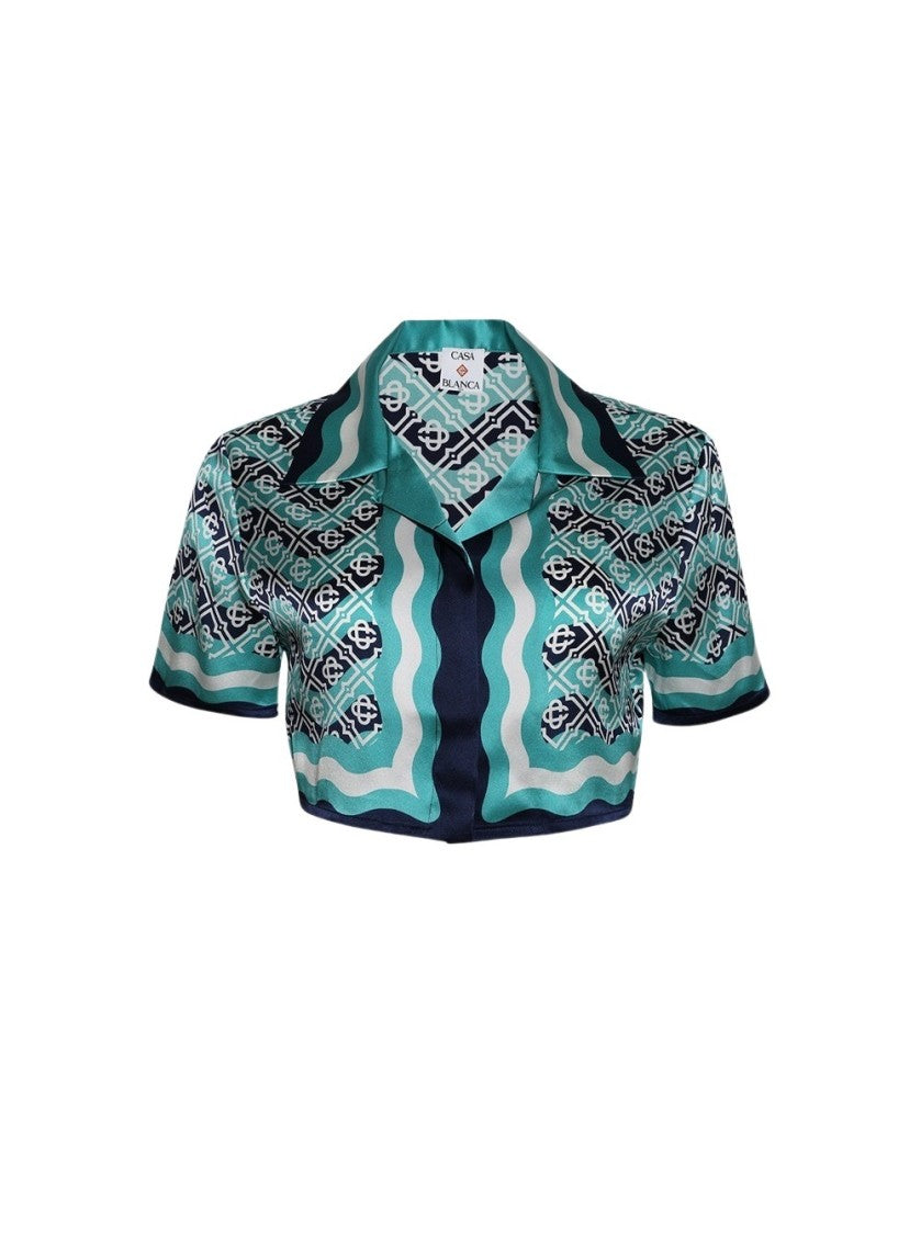 Casablanca Monogram Cropped Shirt Turquoise