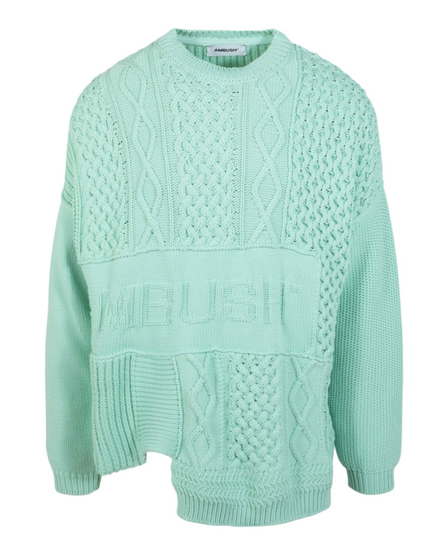 Ambush Patchwork Knit Crewneck Sweater With Asymmetrical Hem