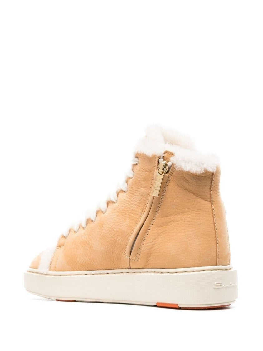 Santoni High-Top Sneakers With Shearling Accents And Side Zipper