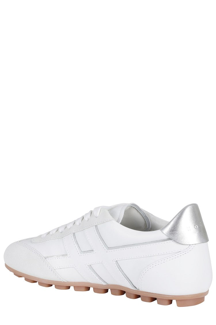 Hogan White Silver Lace-Up H Side-Logo Suede Sneakers