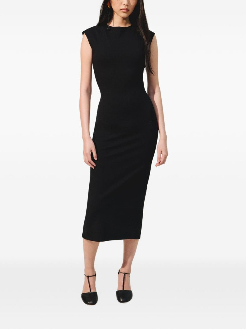 Jacquemus Black Fitted High-Neck Ruched Midi Dress