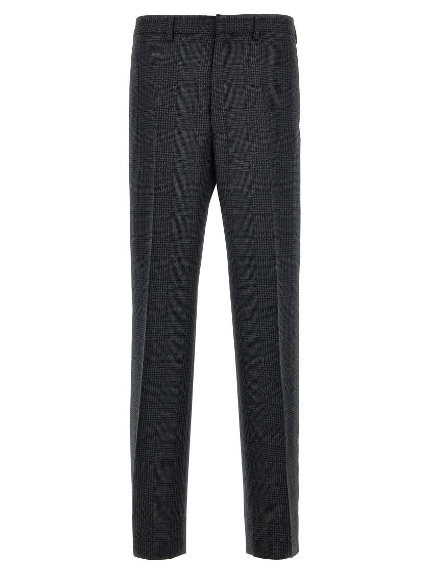 Prada Check Wool Trousers With Hook And Button Closure