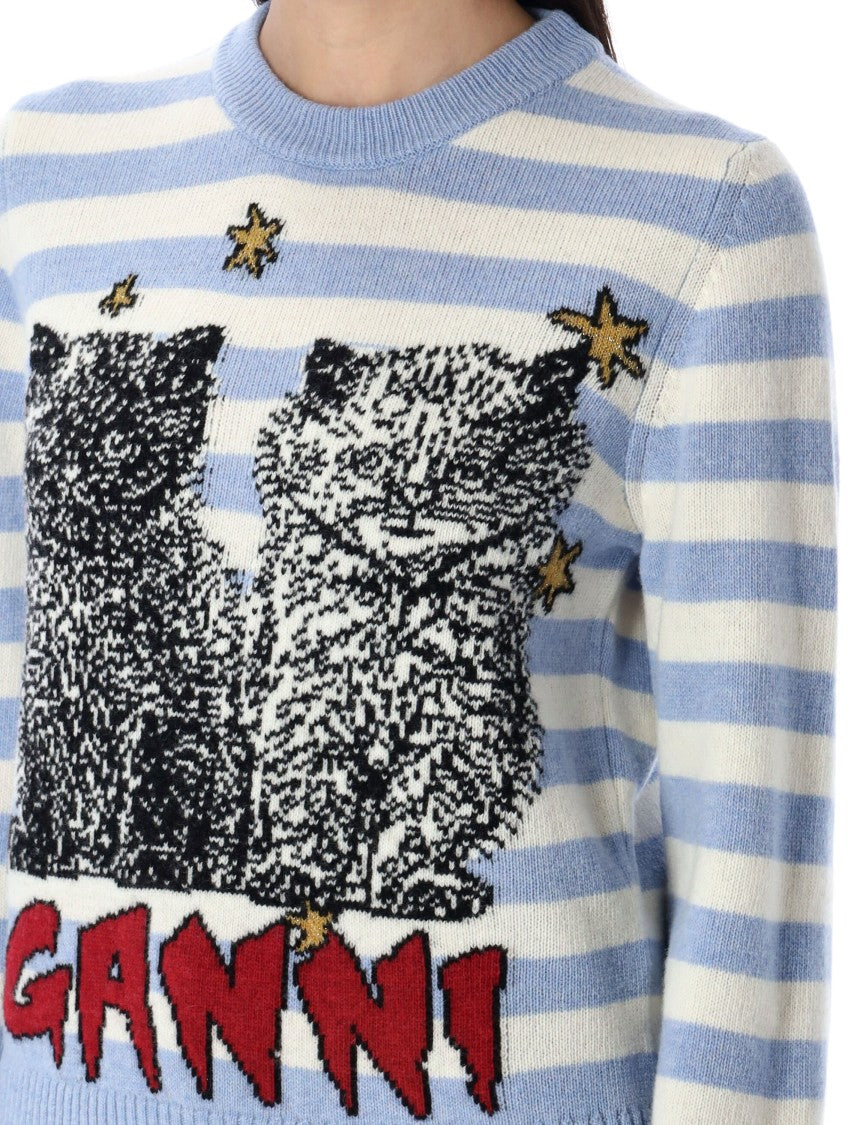 Ganni Striped Graphic Cat Jumper