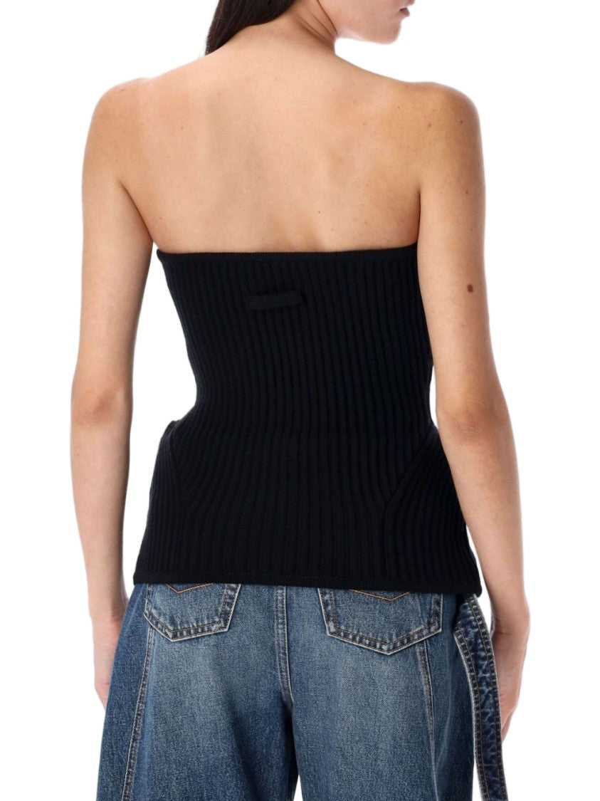 Jean Paul Gaultier Black Strapless Ribbed Wool-Blend Top