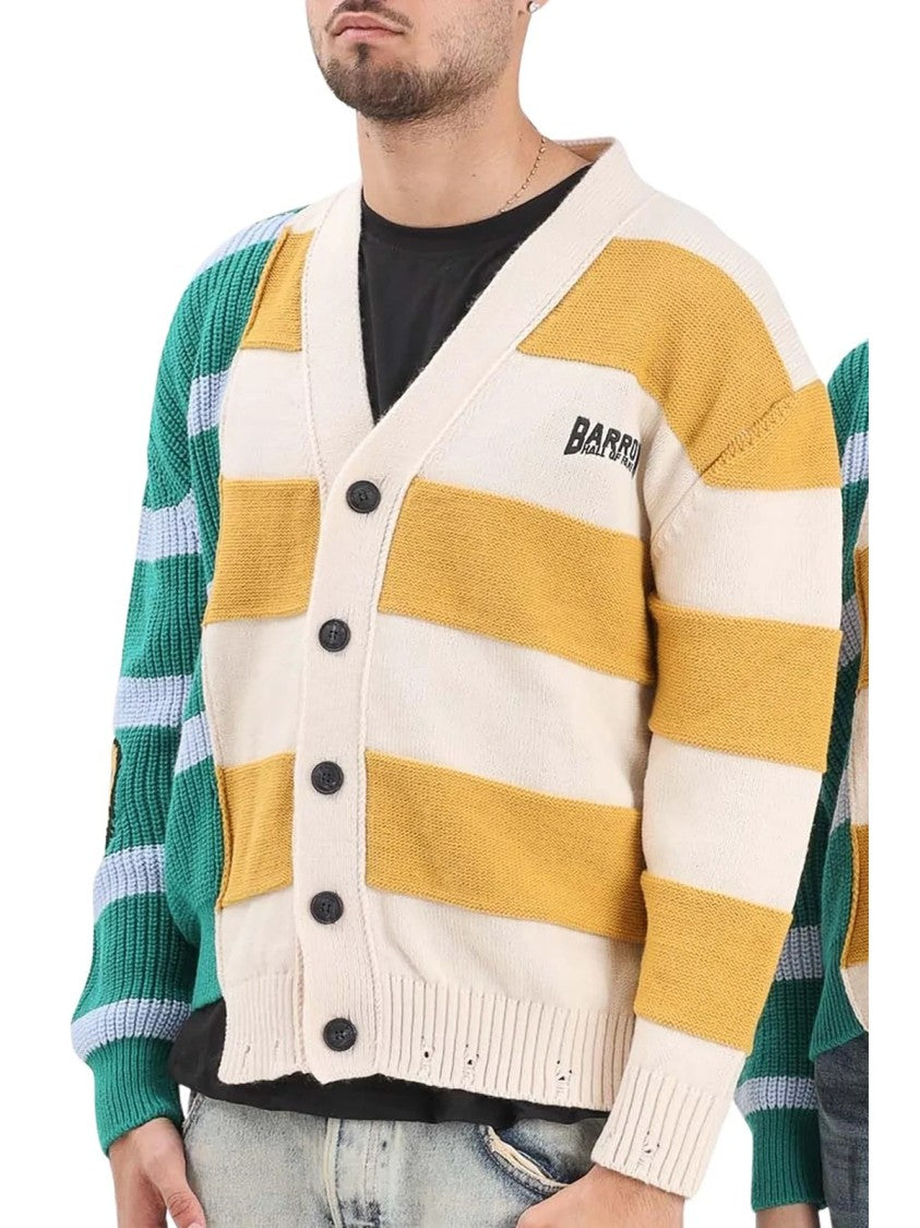 Barrow Beige/Yellow Asymmetrical Striped Wool-Blend Cardigan