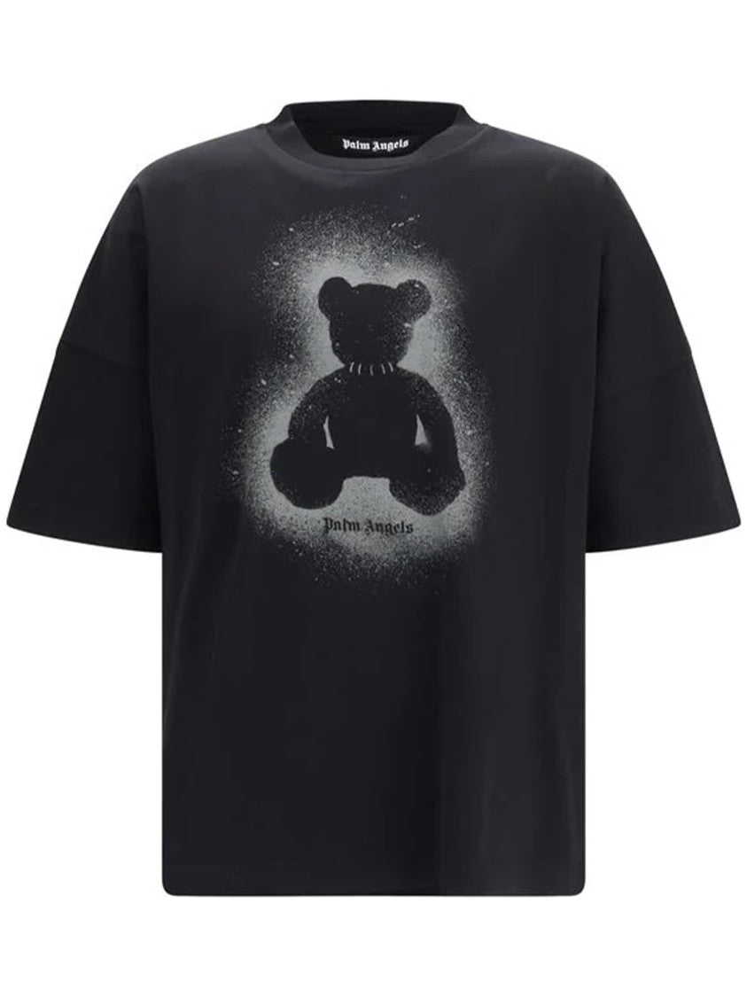 Palm Angels Black Spray Bear Over Cotton T-Shirt