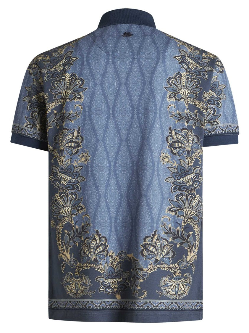 Etro Paisley Motif Cotton Polo Shirt In Clear Blue