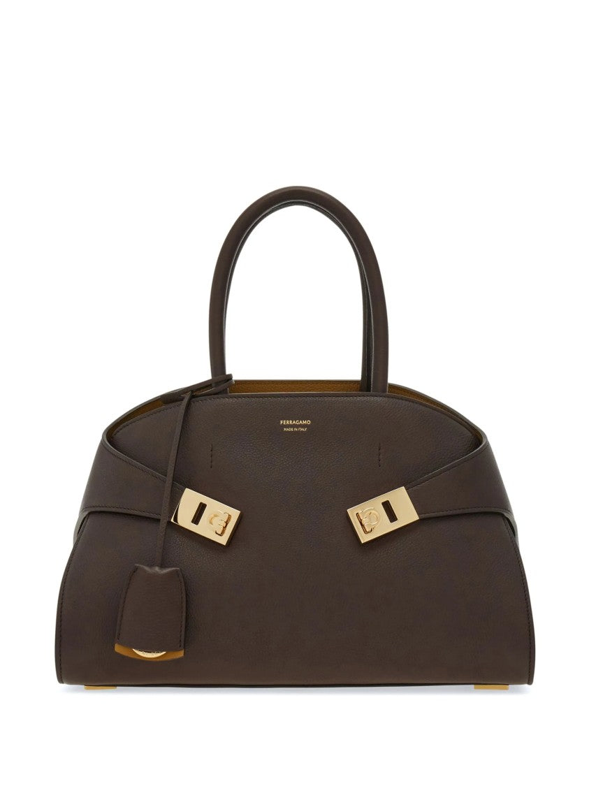 Salvatore Ferragamo Structured Smooth Leather Shoulder Bag With Gold-Tone Hardware