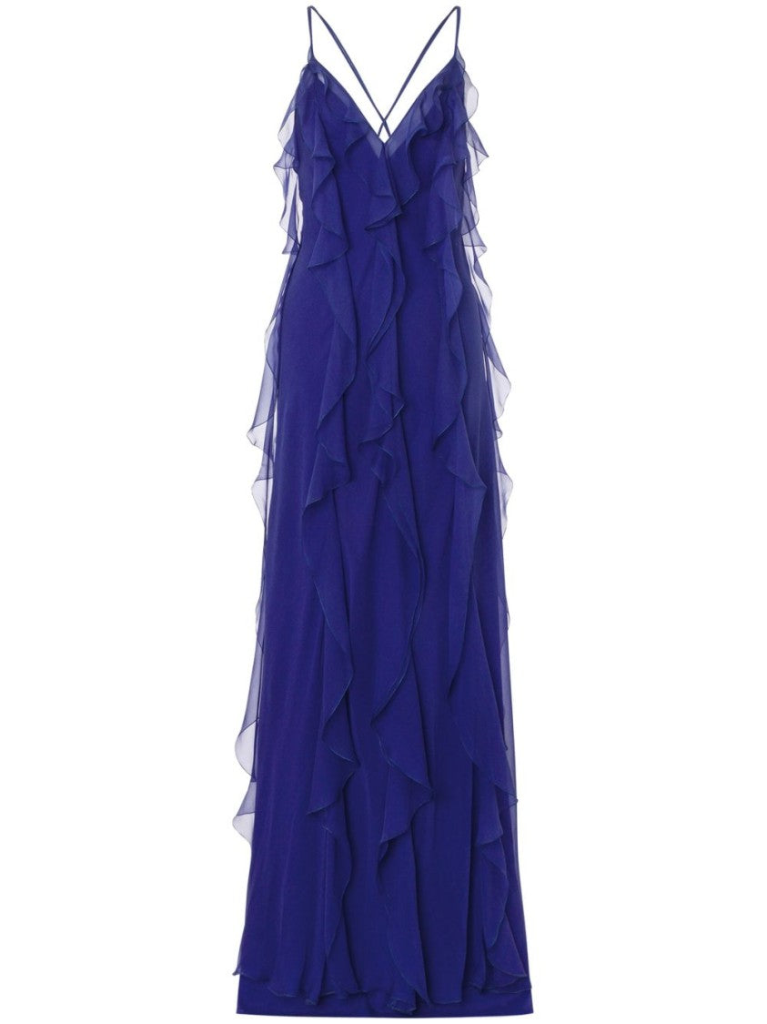 Alberta Ferretti Sleeveless Ruffled Silk Chiffon Dress