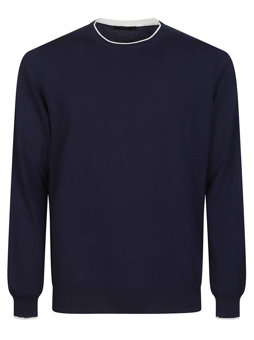 Fay Navy Round Neck Cotton Sweater