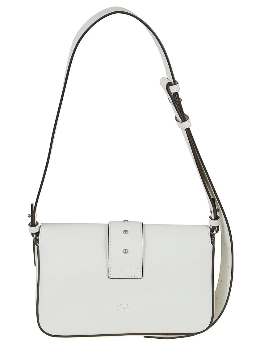 Pinko Slouchy White Leather Shoulder Bag With Removable Straps