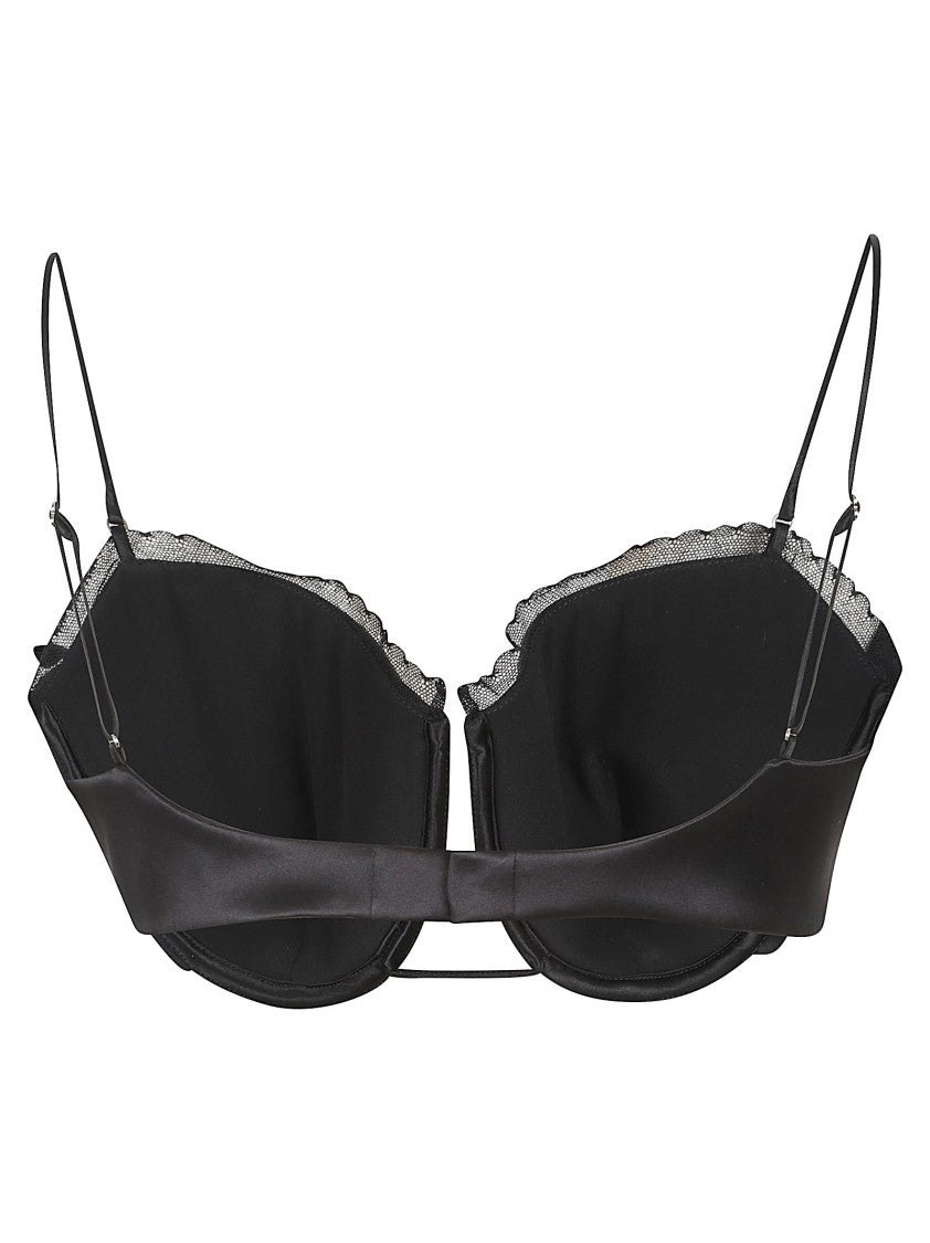 Givenchy Structured Black Silk Bodysuit With Lace Trim