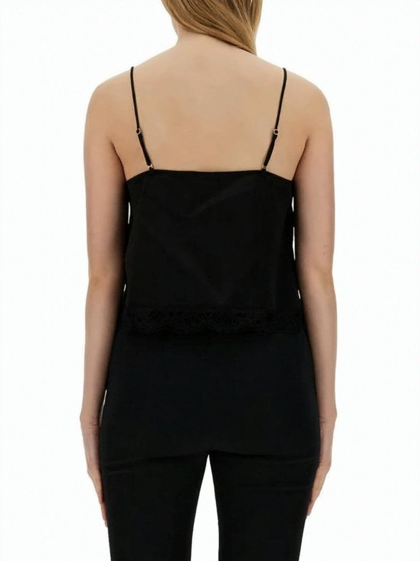 Alexander Mcqueen Sleek Black Sleeveless Top With Lace Trim