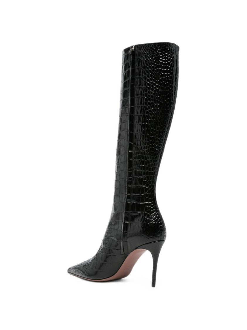 Paris Texas Crocodile-Effect Side Zipper Silk-Nylon Boots