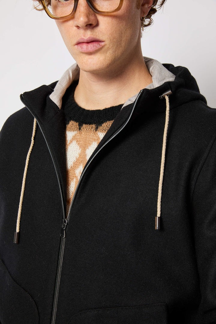 L.B.M. 1911 Zip-Up Black Sweatshirt With Contrasting Drawstrings