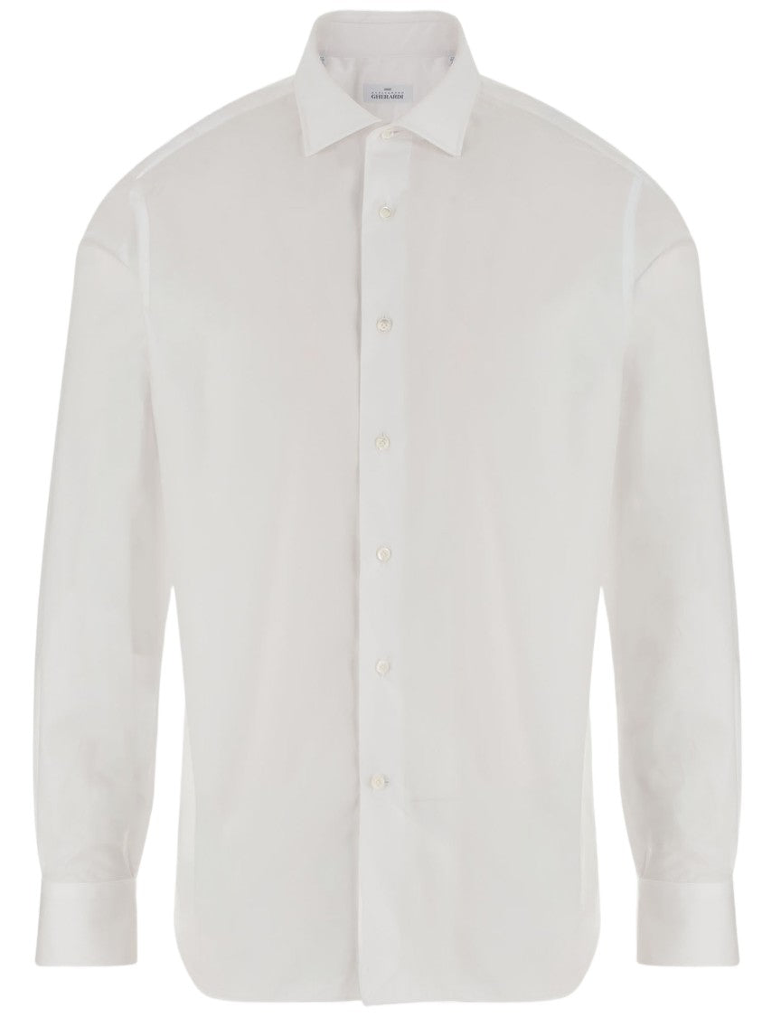 Gherardi Cotton Shirt With Classic Collar And Curved Hem