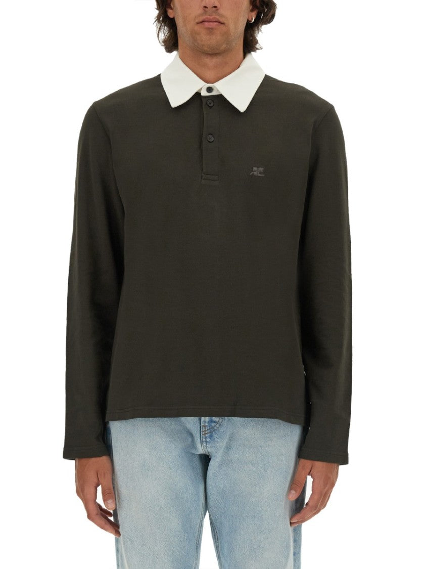 Courrèges Long-Sleeved Cotton Polo With Contrasting Collar