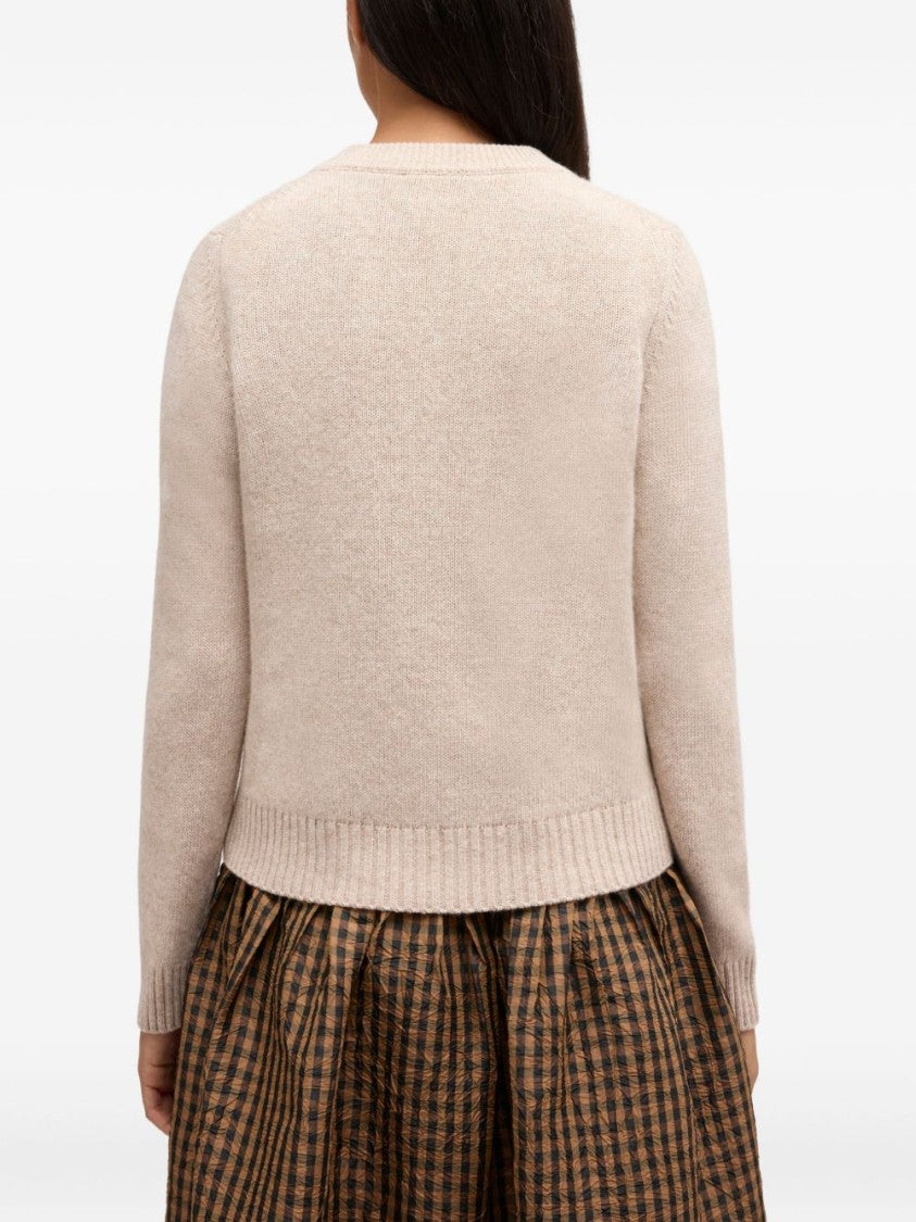 Ganni Knitted Beige Cardigan With Embroidered Logo