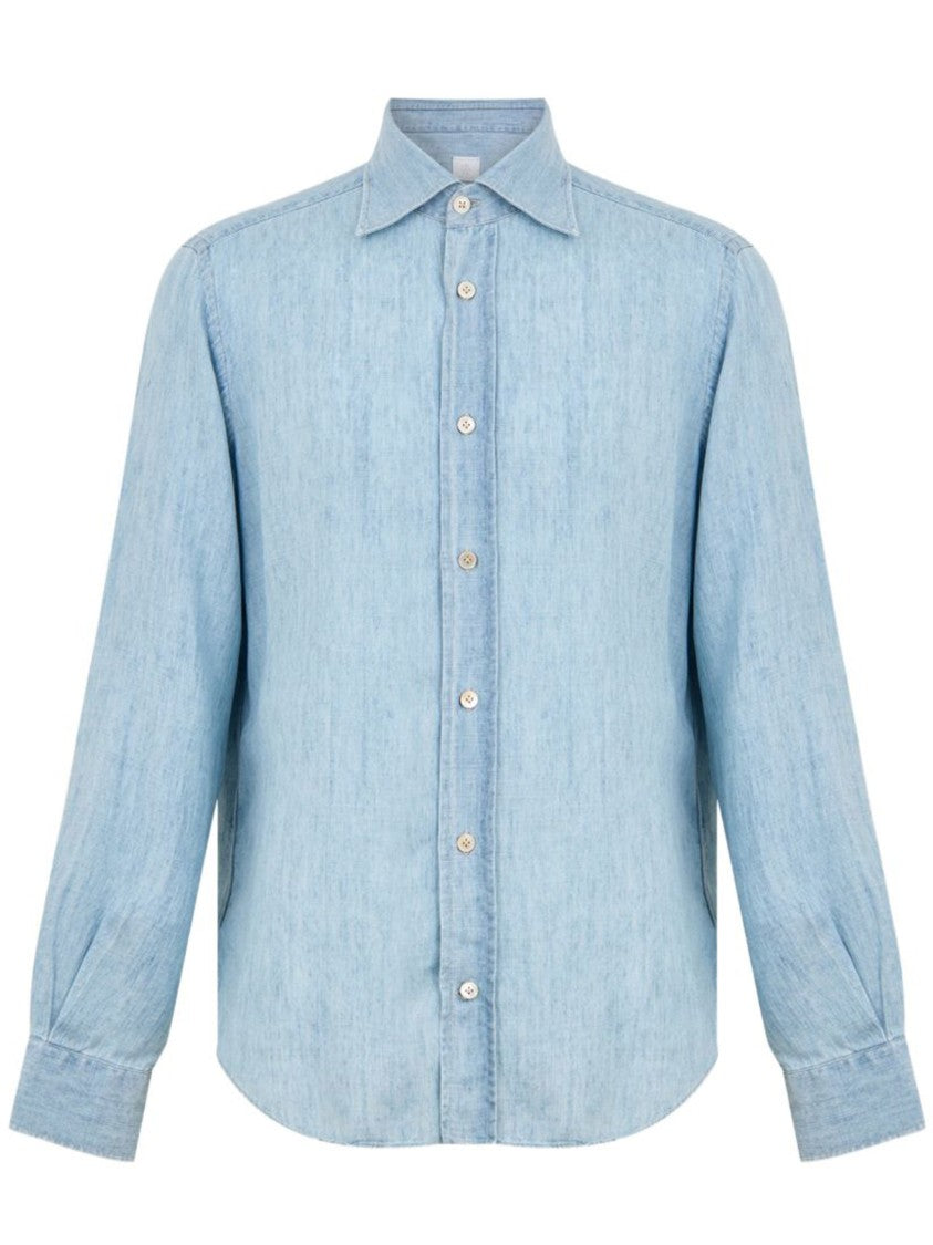 Eleventy Light Blue Washed Denim Pointed Shirt