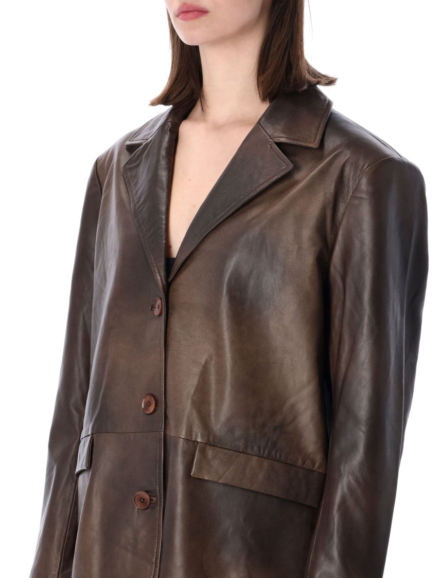 Rotate Oversized Dark Brown Leather Blazer