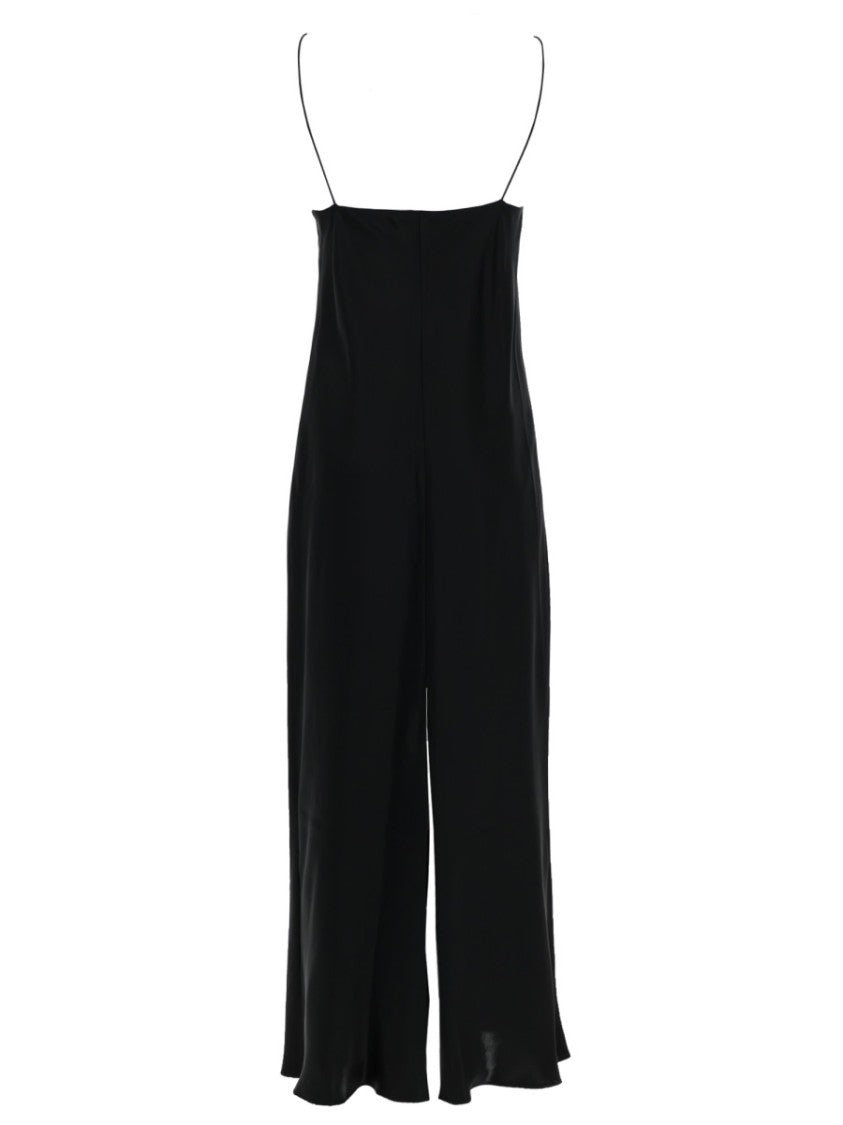 Khaite Flowing Black Midi Dress With Spaghetti Straps And V-Neckline