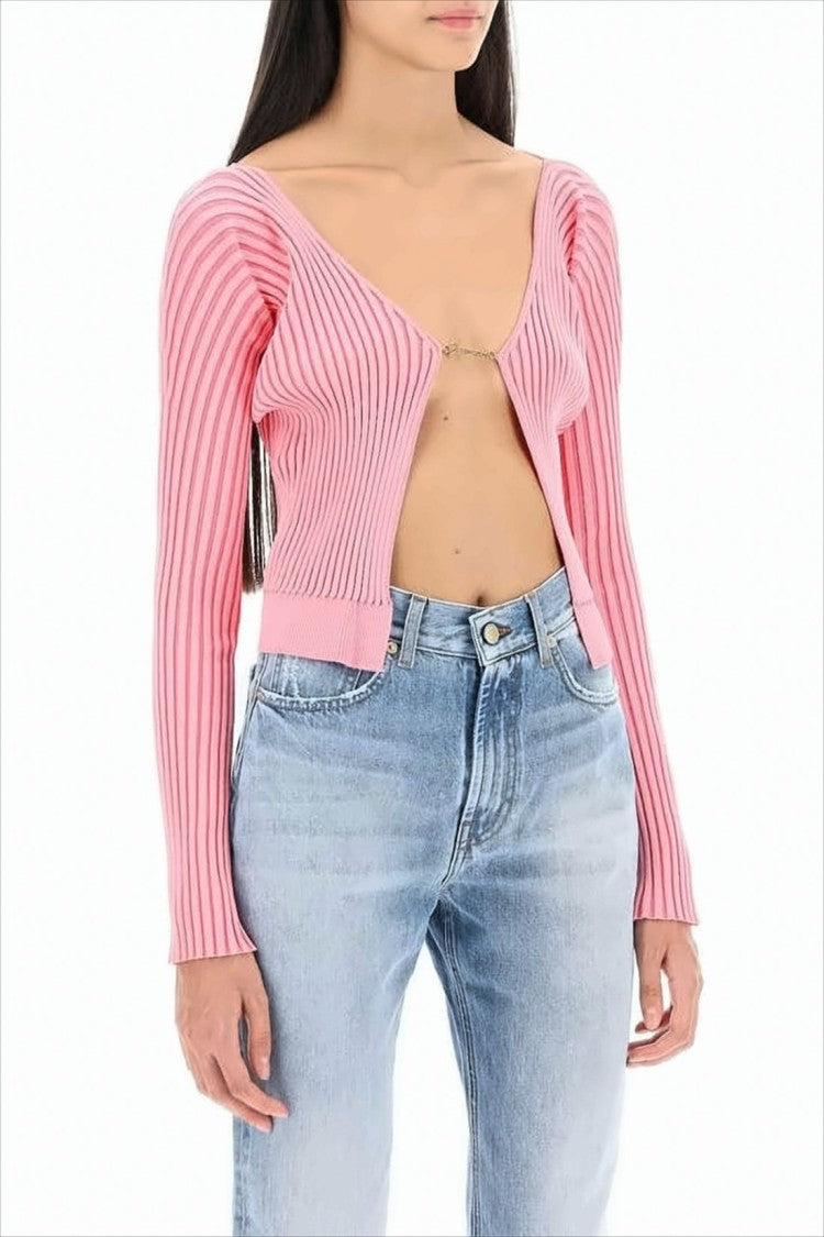Jacquemus Ribbed Knit Cropped Bolero With Unique Hook Closure