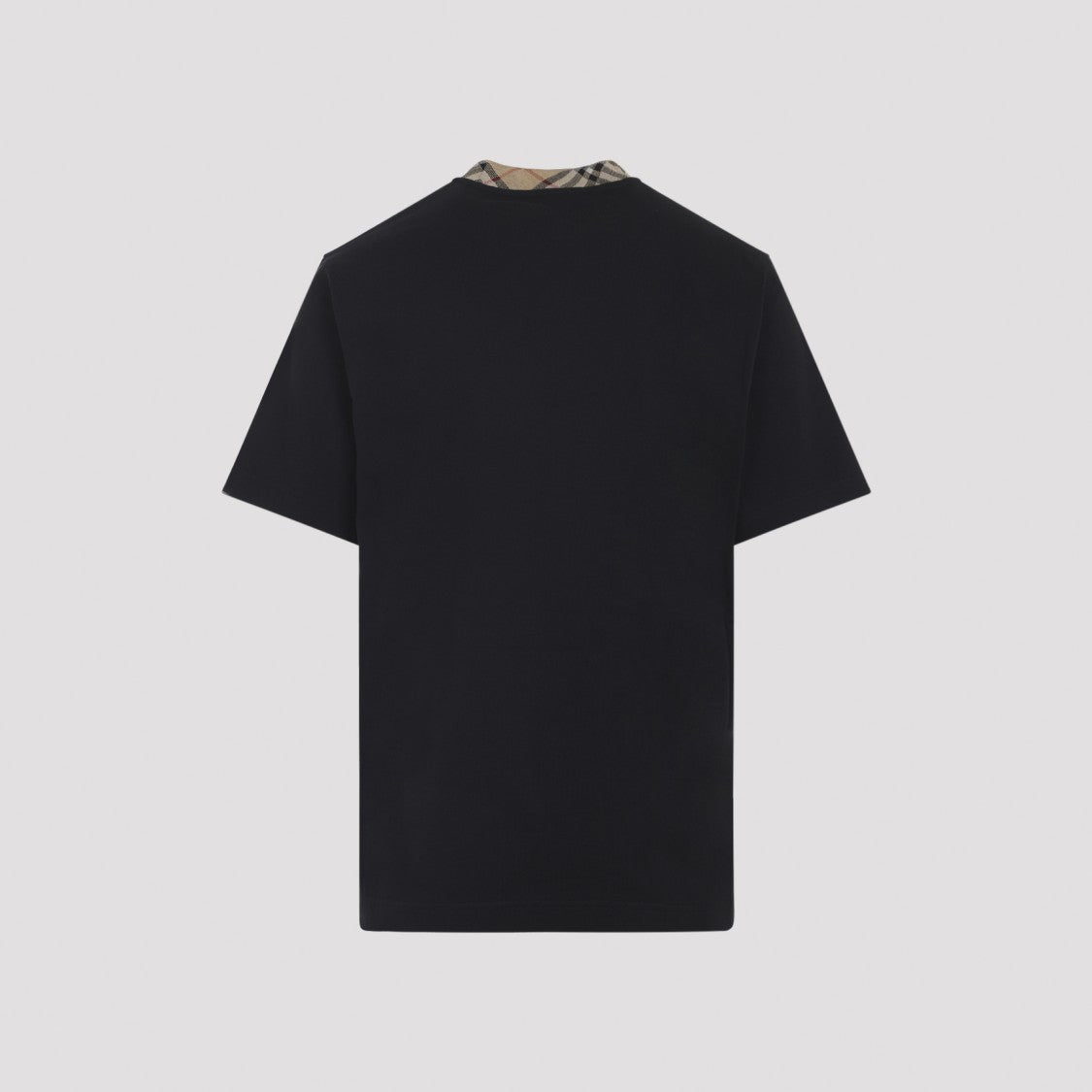 Burberry Ryan Check Collar Black Cotton T-Shirt