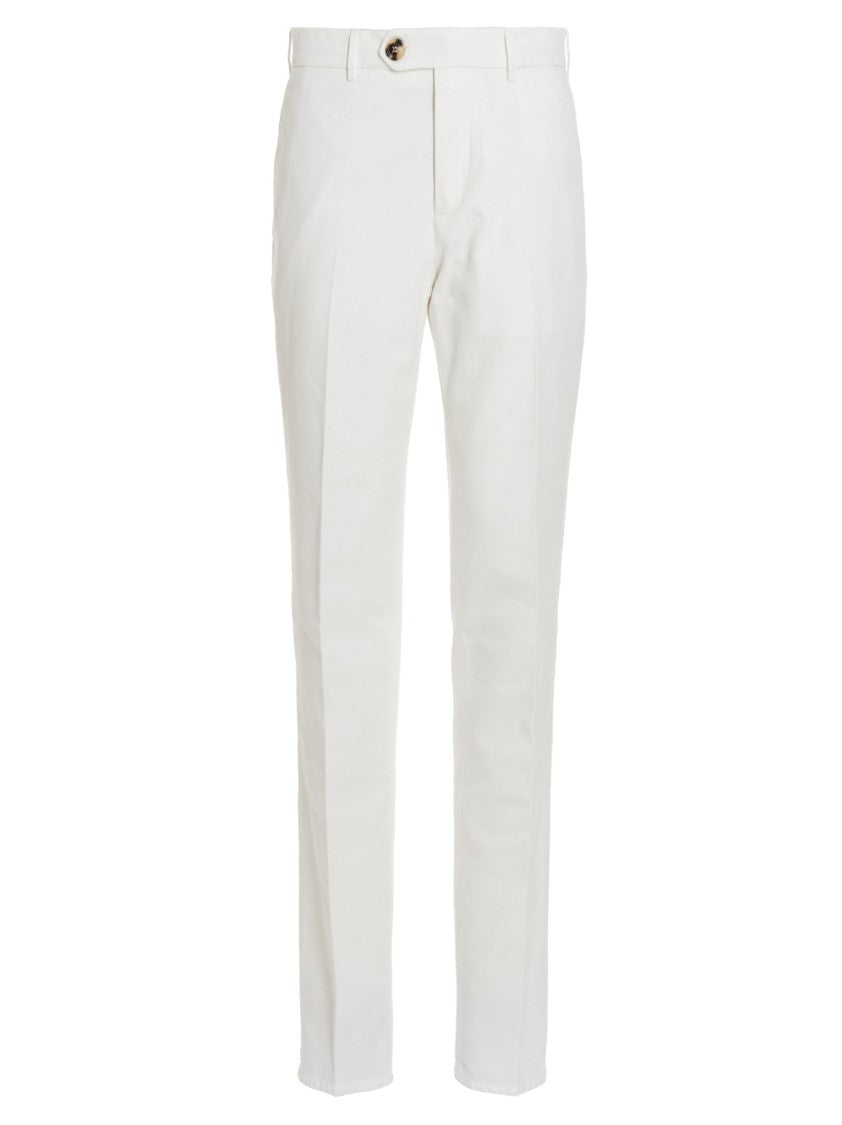 Brunello Cucinelli Tailored White Cotton Chinos With Classic Design