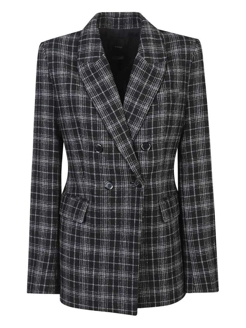 Pinko Tailored Double-Breasted Black Plaid Jacket