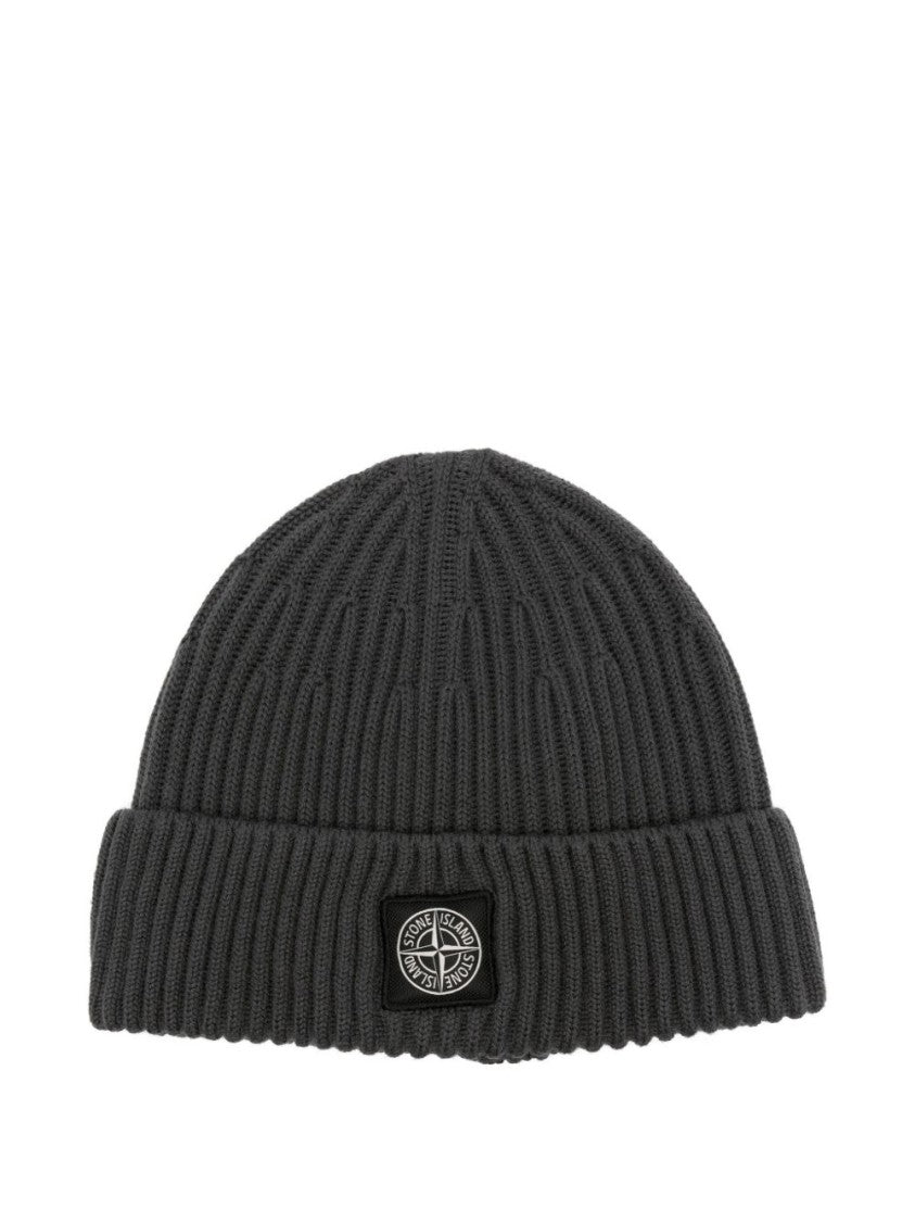 Stone Island Ribbed Knit Cap With Folded Cuff