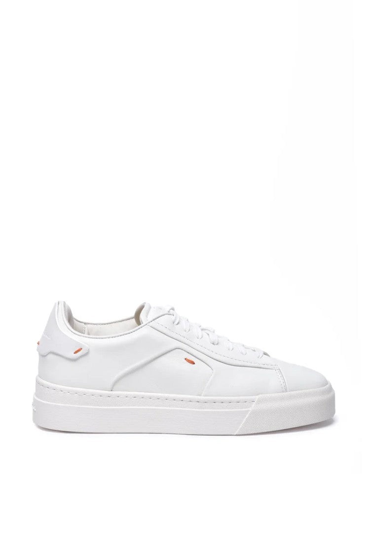 Santoni White Minimalist Leather Sneakers