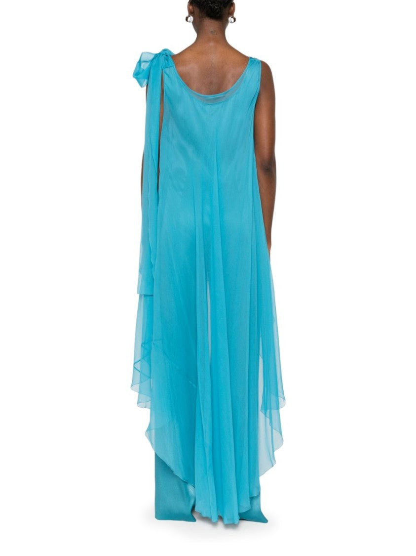 Alberta Ferretti Flowing Silk Jumpsuit With Asymmetrical Overlay