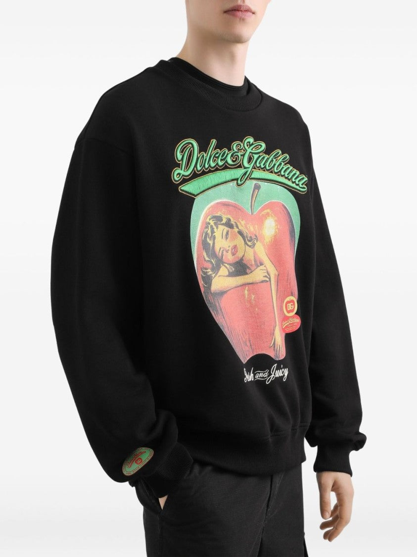 Dolce & Gabbana Graphic Print Black Sweatshirt With Crew Neck